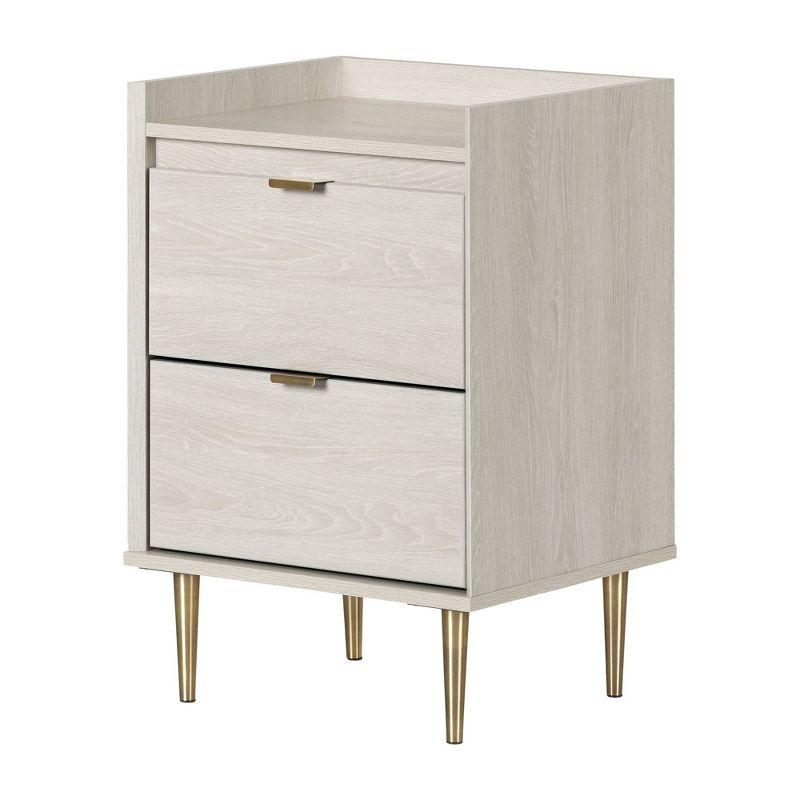 Winter Oak 2-Drawer Nightstand with Brass Legs