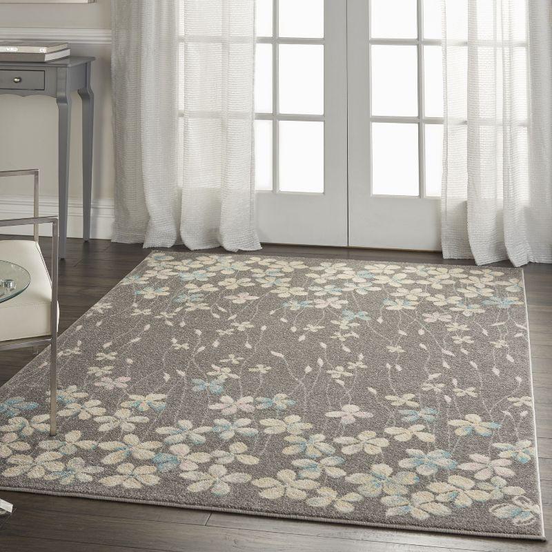 Nourison Tranquil 5'3" X 7'3" (5' x 7') Grey/Beige Area Rug Bohemian Botanical Vine and Bloom by Nourison