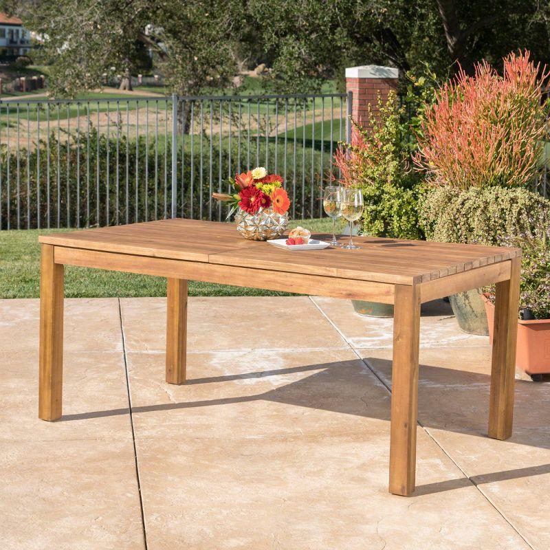 Wilson Rectangle Acacia Wood Expandable Dining Table Teak - Christopher Knight Home: Weather-Resistant, Seats 8, with Self-Storing Leaf