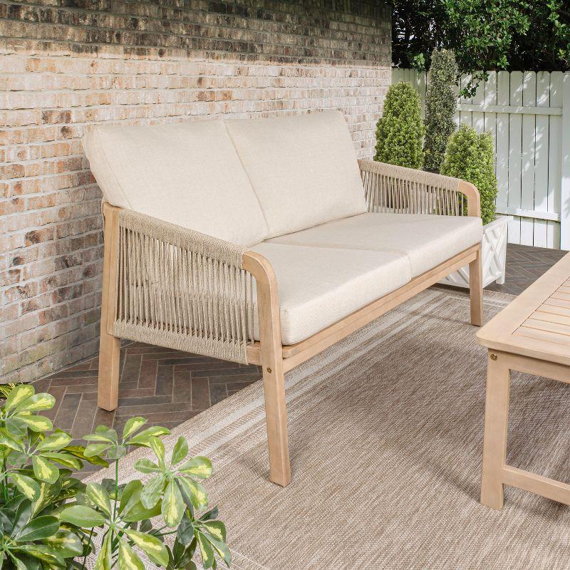 Arwen Beige and Light Teak Roped Acacia Wood Loveseat with Cushions