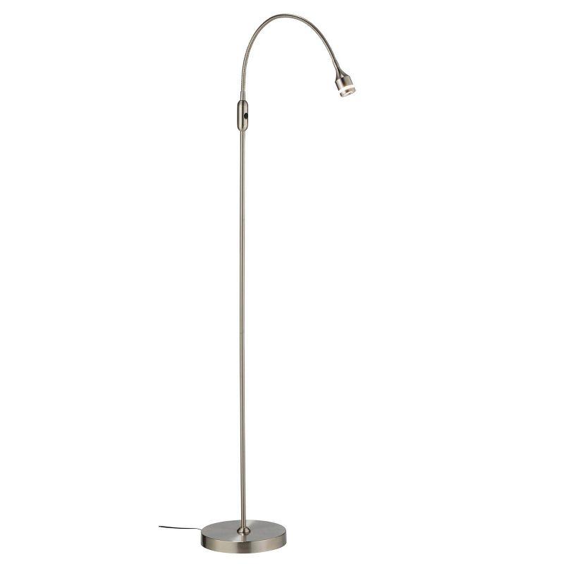 Adesso LED Prospect Floor Lamp Brushed Steel (Includes LED Light Bulb): Slim, Adjustable Gooseneck, ETL Listed, 3000K Warm Light