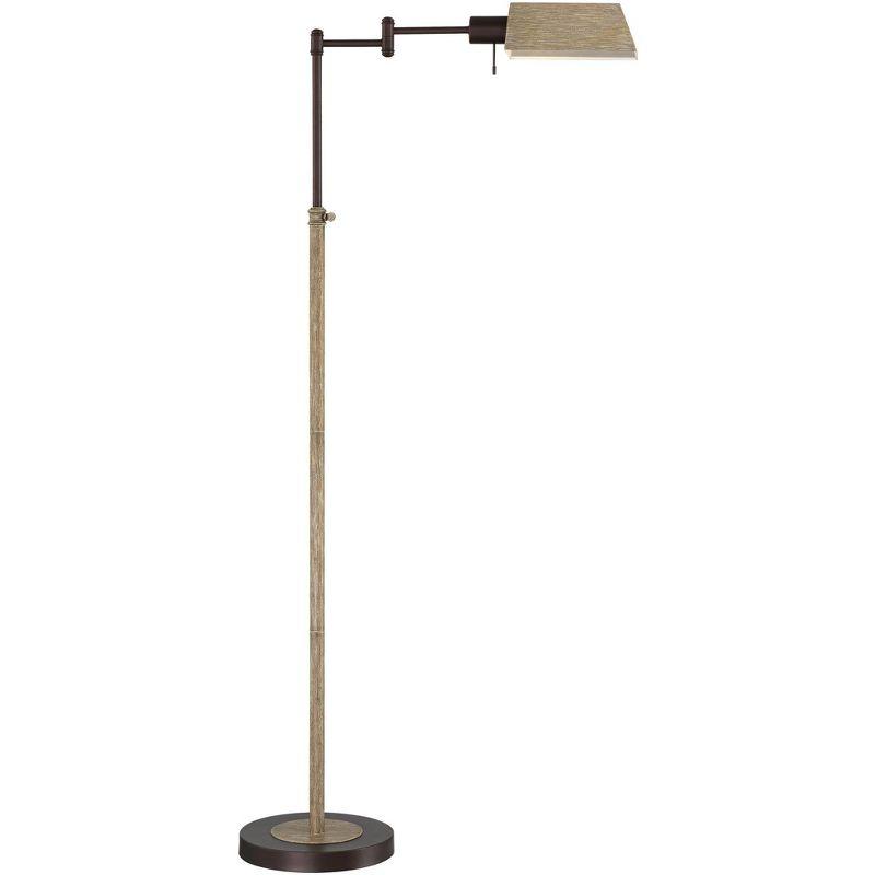 Regency Hill Rustic Farmhouse Swing Arm Pharmacy Floor Lamp 54" Tall Bronze Faux Wood Adjustable Height Living Room Reading Bedroom Office