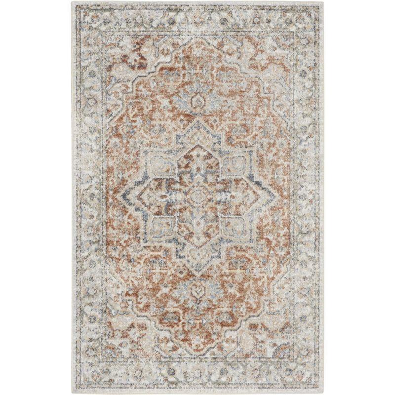 Nourison Astra Machine Washable Vintage Medallion Indoor Bathroom, Kitchen Area Rug Gold/Multicolor 3'3" x 5'