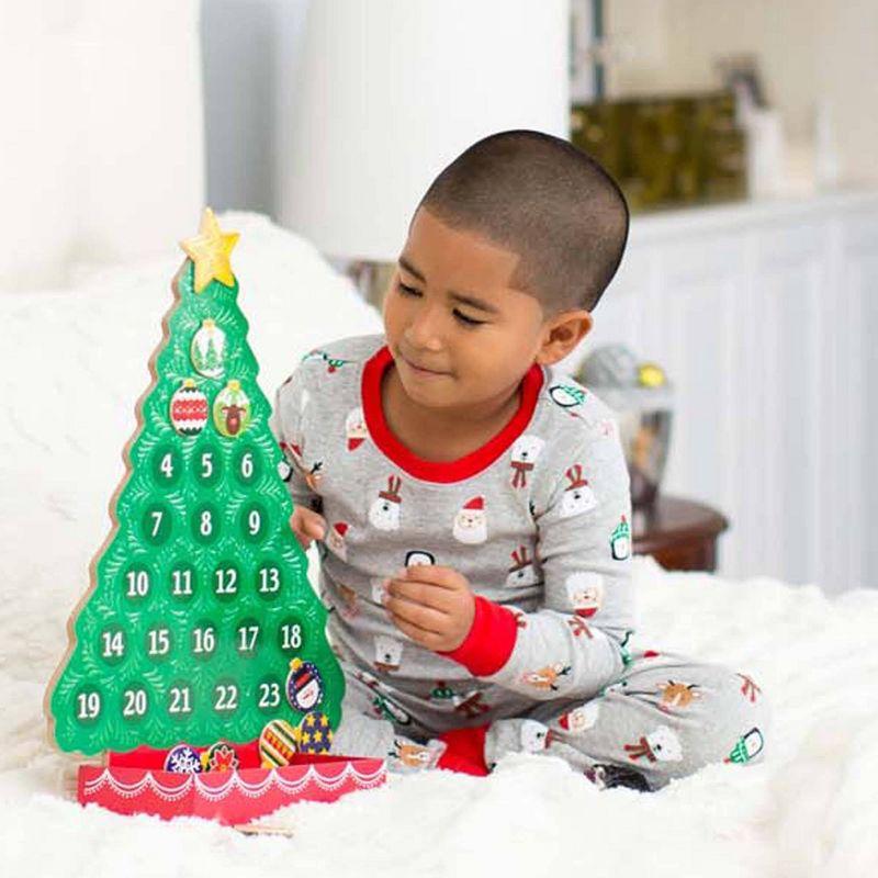 Green Wooden Christmas Tree Advent Calendar with Magnetic Ornaments