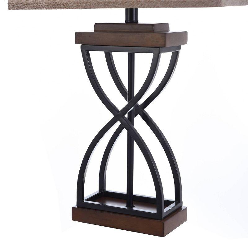 31" Black and Medium Wood Table Lamp with Beige Shade