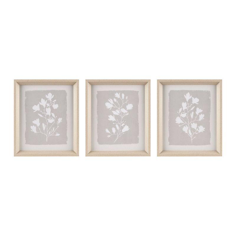 Beige and White Botanical Framed Wall Art Set, 12" x 14", 3-Piece