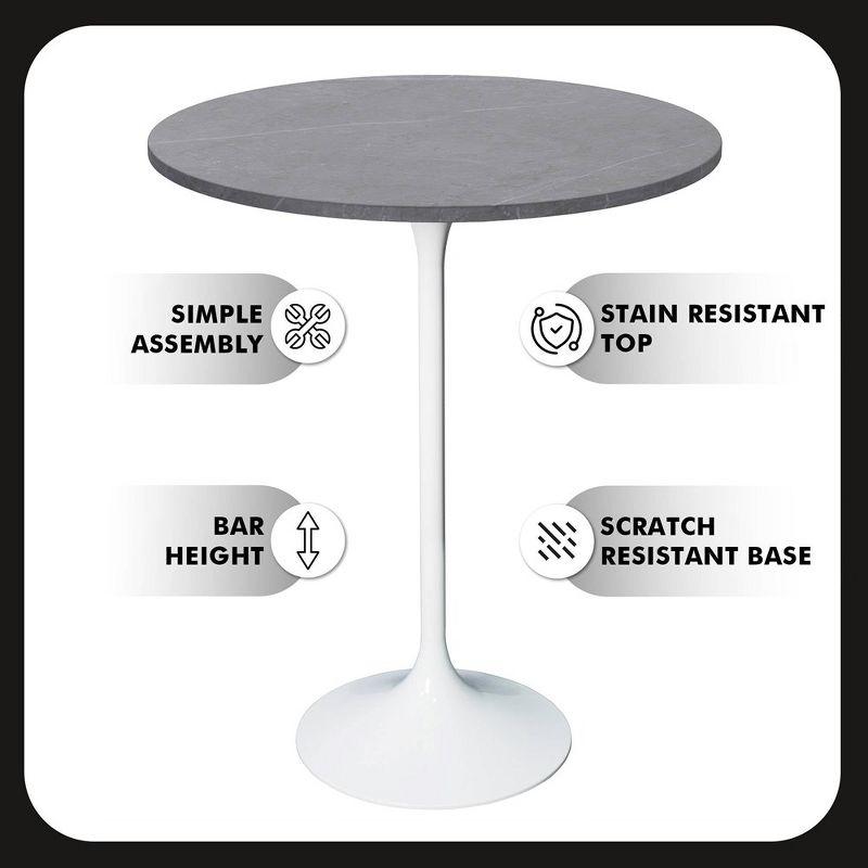 Leisuremod Verve 27" Round Bar Height Dining Table - Sintered Stone Top with Modern White Pedestal Base Counter Height Table for Kitchen, Home and Pub