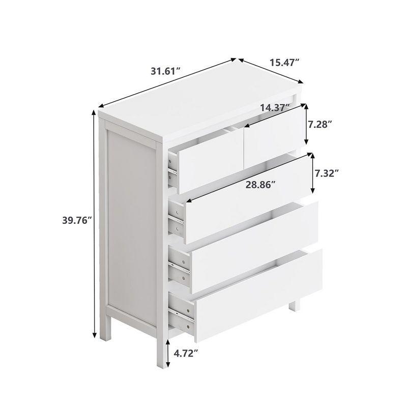 5 Drawer Dresser,Tall Dresser Chest of Drawers with Storage,Wood Dresser Storage Cabinet,Closet Dresser for Entryway Office White