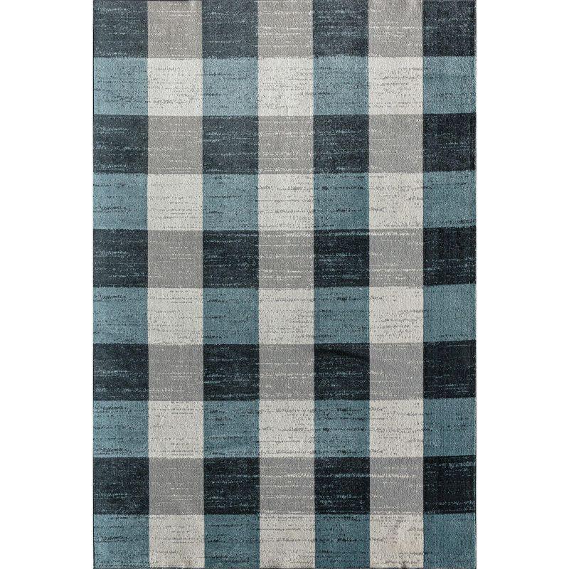 Rugs America Jaelyn JD65A Bedford Check Modern Contemporary Blue Area Rug for Dining Room Rug Neutral Rug Living Room Rug Kitchen, 2'6" x 8'