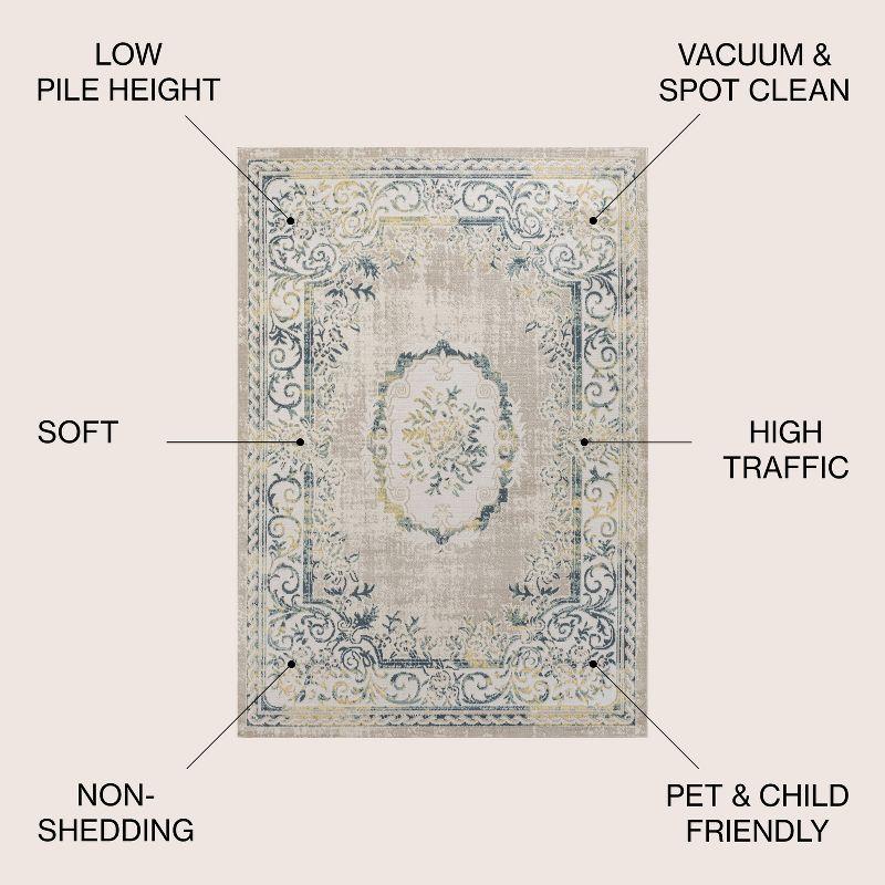 Navy and Ivory Medallion Synthetic Easy-Care Area Rug