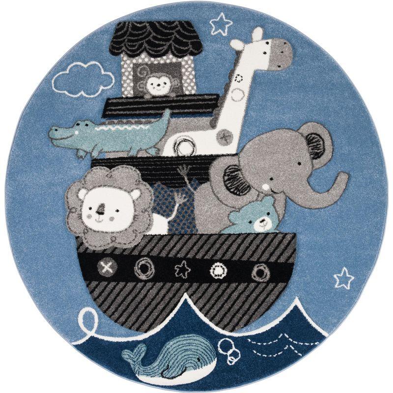 Carousel Kids CRK121 Power Loomed Area Rug - Blue/Grey - 5'3" round - Safavieh.