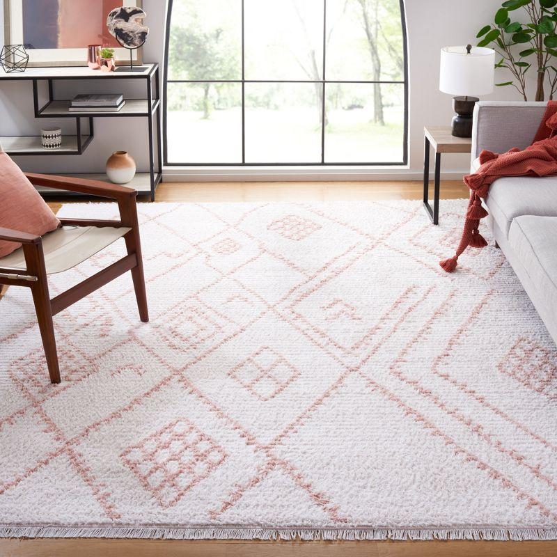 Ivory and Pink Geometric Flat Woven Synthetic Area Rug, 5' x 7'