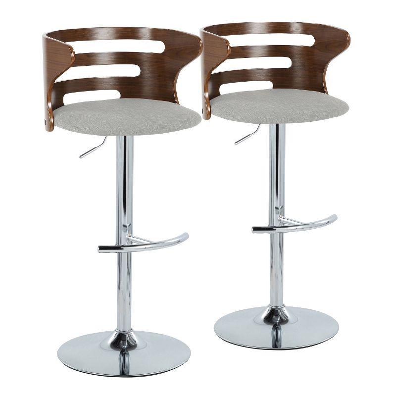 Walnut and Gray Adjustable Swivel Barstools with Metal Base