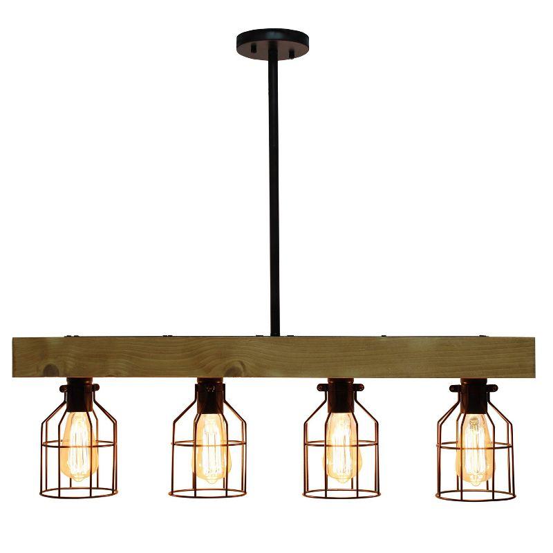 4-Light Wood Beam Pendant Brown - Lalia Home: Metal Cone Shades, UL Listed, Kitchen & Dining Lighting