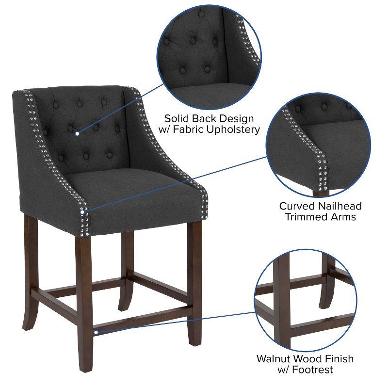 Black Tufted Leather Saddle Style Counter Stool with Walnut Frame