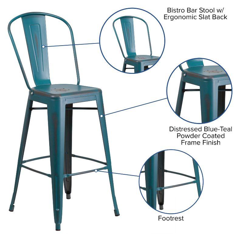 Flash Furniture Commercial Grade 30" High Distressed Metal Indoor-Outdoor Barstool with Back