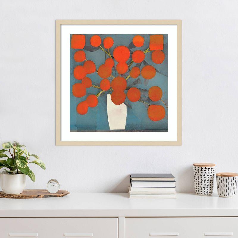 Abstract Orange Flowers in Svelte Natural Frame