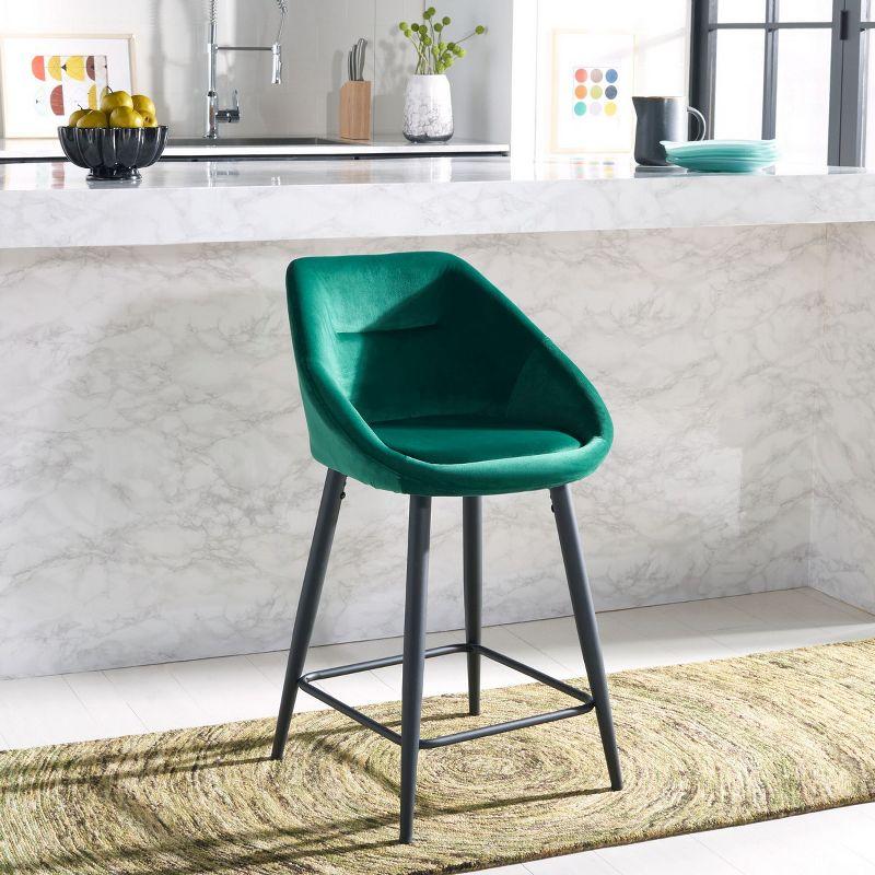 Emerald Velvet and Black Metal Counter Stool