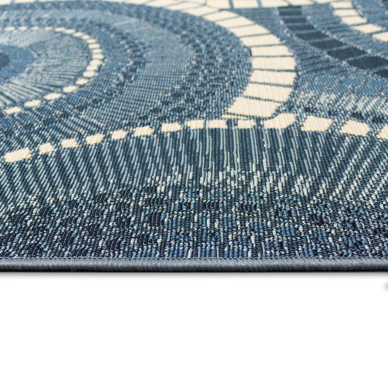 Delft Blue and Ivory Geometric Flat Woven Rug