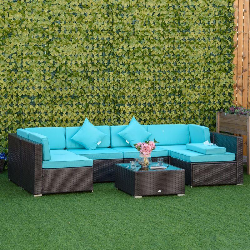 Turquoise 7-Piece Rattan Wicker Outdoor Sectional Sofa Set