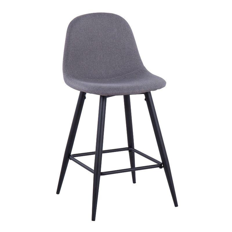 Set of 2 Pebble Counter Height Barstools Black/Charcoal - LumiSource: Upholstered, Metal Frame, Footrest