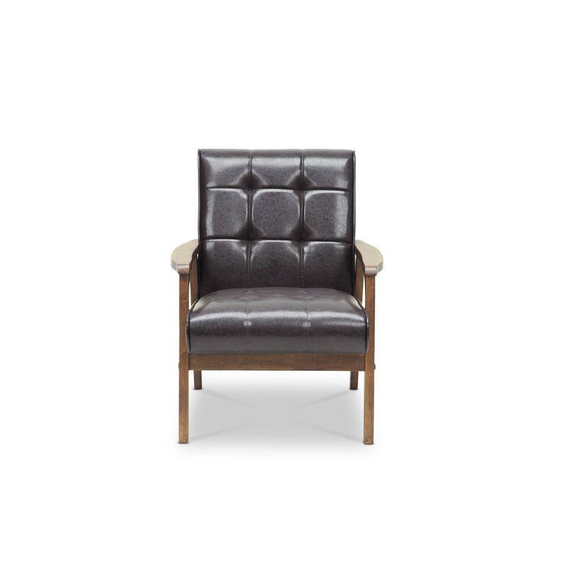 Sleek Mid-Century Brown Faux Leather Accent Chair