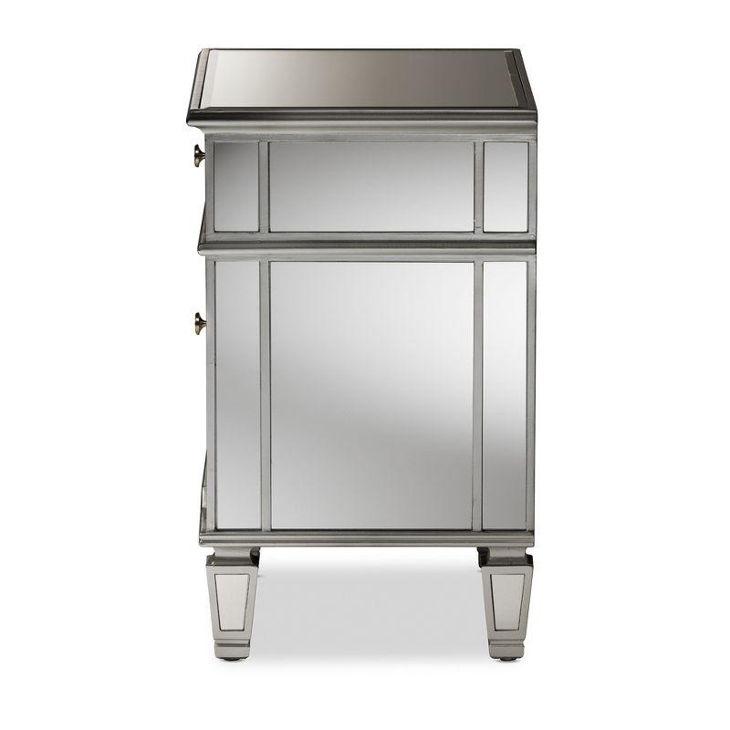 Sussie Hollywood Regency Glamour Style Mirrored 2 - Drawer Nightstand - Baxton Studio: Bronze Hardware, Beveled Top