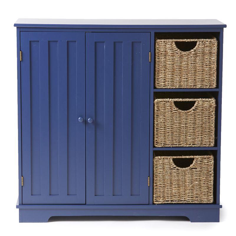 Navy Blue Beadboard Buffet Cabinet with Storage Shelves