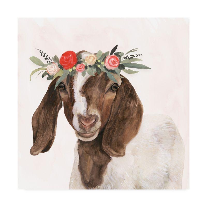 18x18 White and Brown Goat Canvas Art with Flower Crown