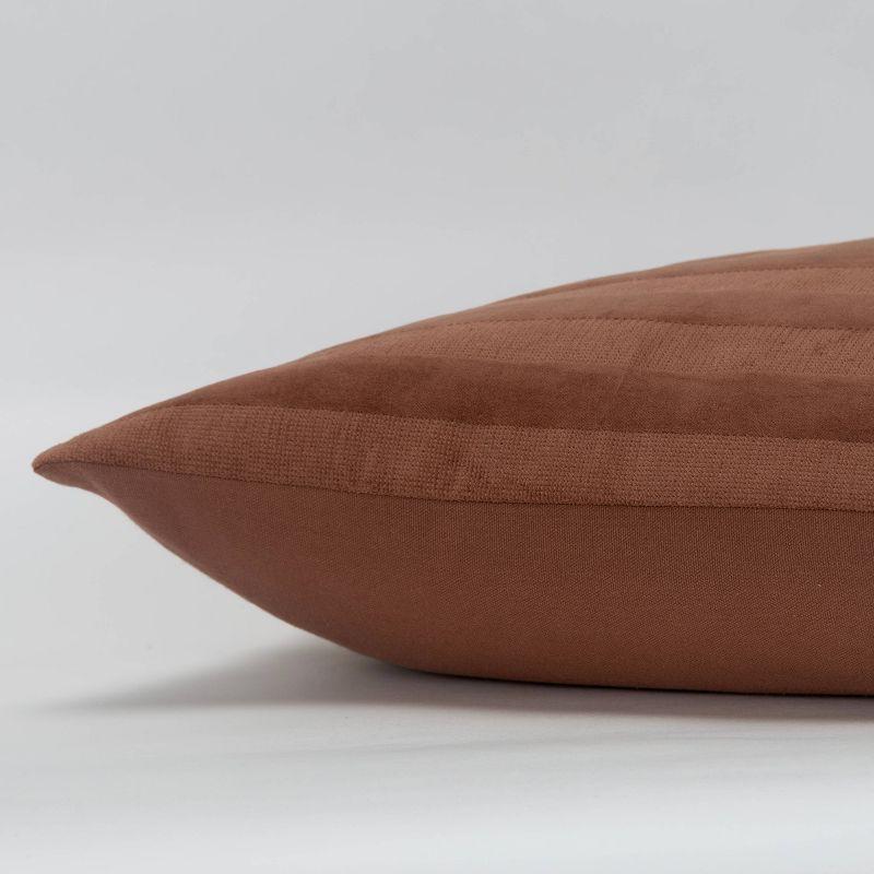 14"x26" Oversized Solid Striped Poly Filled Lumbar Throw Pillow Brown - Rizzy Home: Cotton Velvet, Removable Cover, Indoor Use