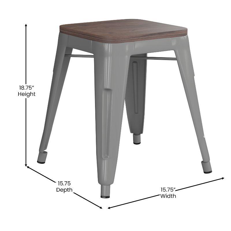 Flash Furniture 18" Backless Table Height Stool with Wooden Seat, Stackable Silver Metal Indoor Dining Stool, Commercial Grade - Set of 4