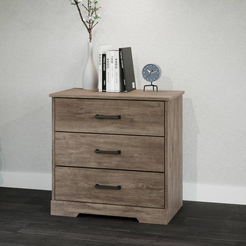 Rustic Gray Oak 3-Drawer Farmhouse Nightstand