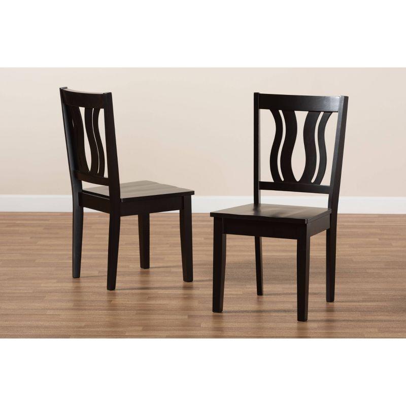 2pc Fenton Wood Dining Chair Set Brown - Baxton Studio: Geometric Back, Unupholstered, Malaysian Craft