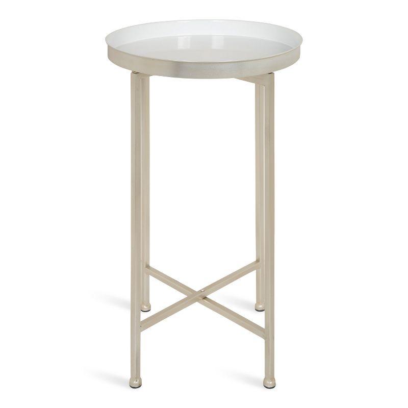 Kate and Laurel Celia Round Metal Tea Table, 14x14x25.75, Silver and White