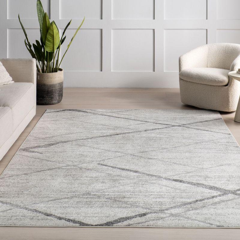 Nuloom 2x12 Thigpen Contemporary Indoor Area Rug, Grey, Abstract Lines, Non-Slip Backing, Stain Resistant, Bedroom Living Room, Kitchen