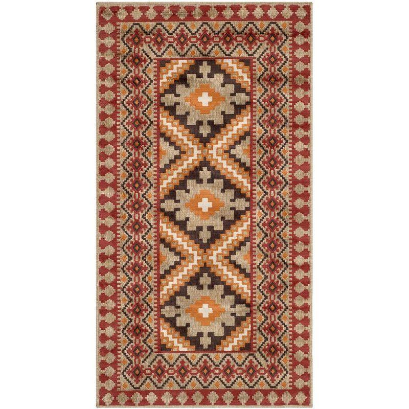 Veranda 24" Red and Natural Synthetic Non-Slip Outdoor Accent Rug