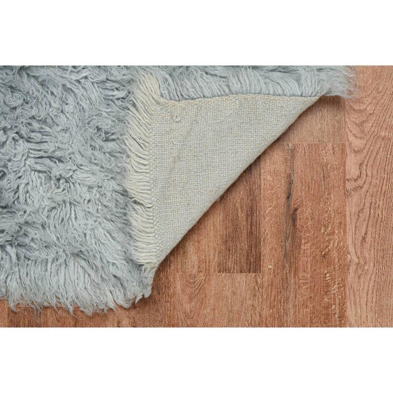 Light Grey Rectangular Handmade Wool Shag Rug