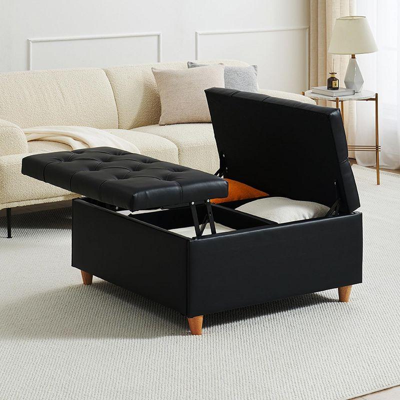Garvee Leather Storage Ottoman Coffee Table with Lift Top, Faux Leather Ottoman with Storage, Square Storage Ottoman Bench for Bedroom Living Room