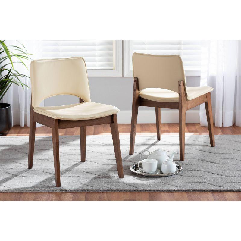 2pc Afton Faux Leather Upholstered and Wood Dining Chair Set Beige/Walnut Brown - Baxton Studio