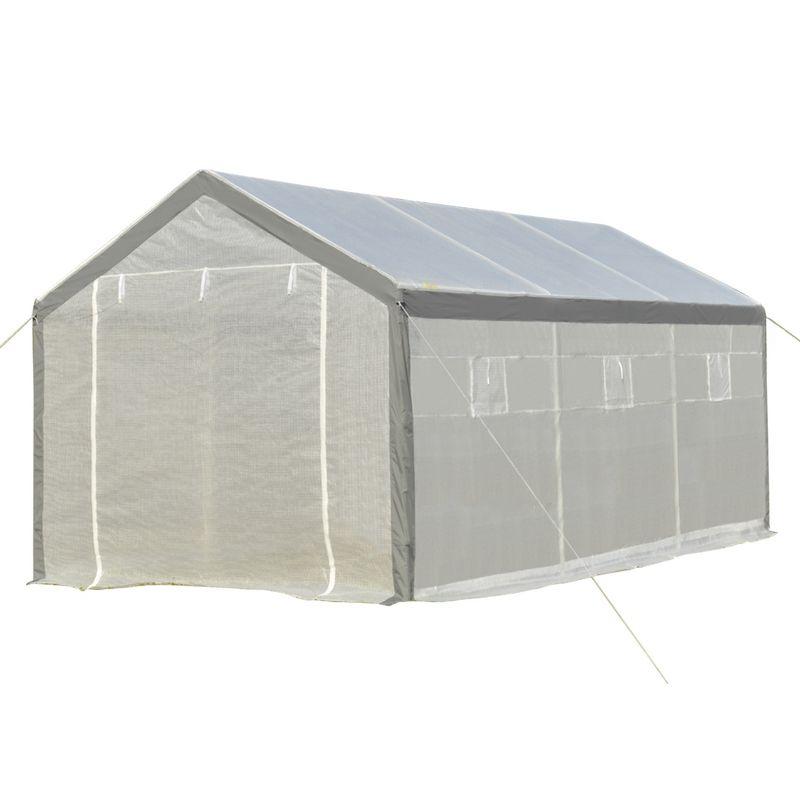 Outsunny Walk-In Greenhouse, Outdoor Gardening Canopy with Roll-up Windows, Zippered Door & Weather Cover