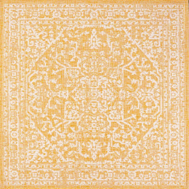 5' x 5' Malta Bohemian Inspired Medallion Textured Weave Indoor/Outdoor Area Rug, Yellow/Cream - JONATHAN Y