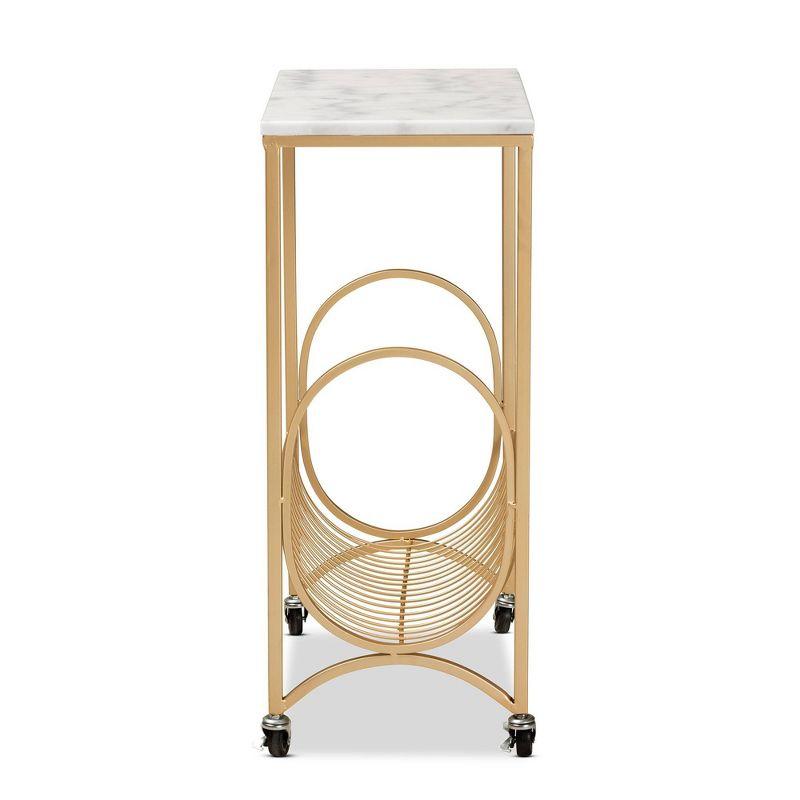 Jacek Metal Wine Cart with Marble Tabletop Gold - Baxton Studio