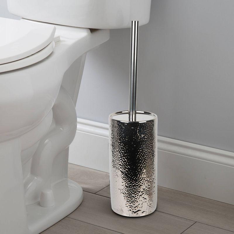 ELLE DECOR Hammered Metallic Ceramic Toilet Bowl Brush : Microfiber, Machine Washable, Non-Slip Backing