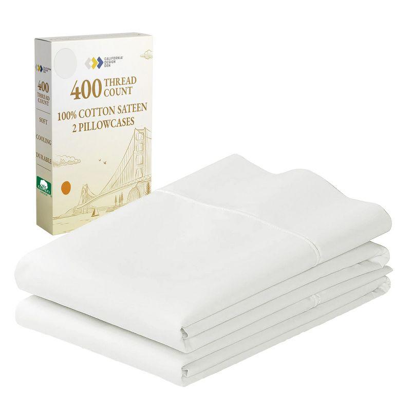400 Thread Count Pillowcases, 100% Cotton Sateen, Soft & Cooling by California Design Den - Ivory, Standard/Queen Pillowcases
