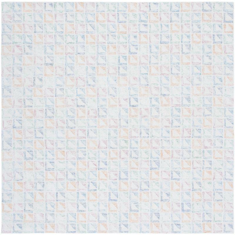 Ivory and Blue Hand-Tufted Wool Square Area Rug