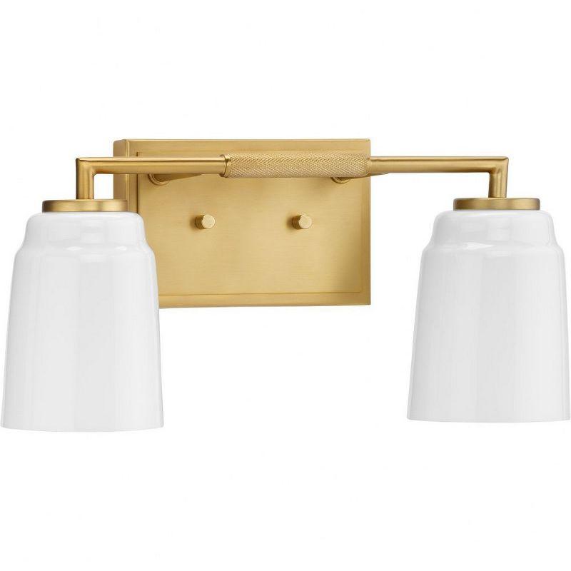 Brushed Gold 2-Light Vanity with Opal Glass Shades