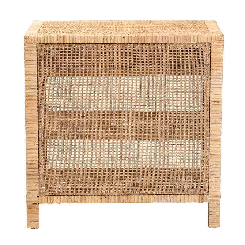 bali & pari Bella Modern Bohemian Natural Brown Mahogany Wood and Natural Rattan 1-Drawer End Table