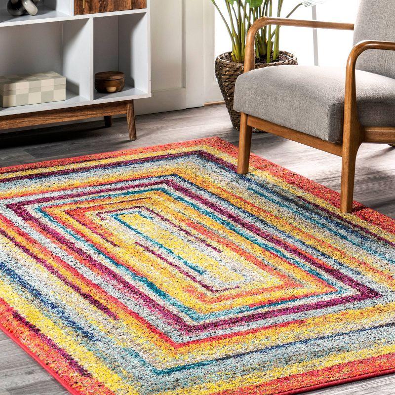 3'x5' Hargis Labyrinth Area Rug Yellow - nuLOOM: Vintage Geometric Low Pile Indoor Rectangle Rug, Polypropylene