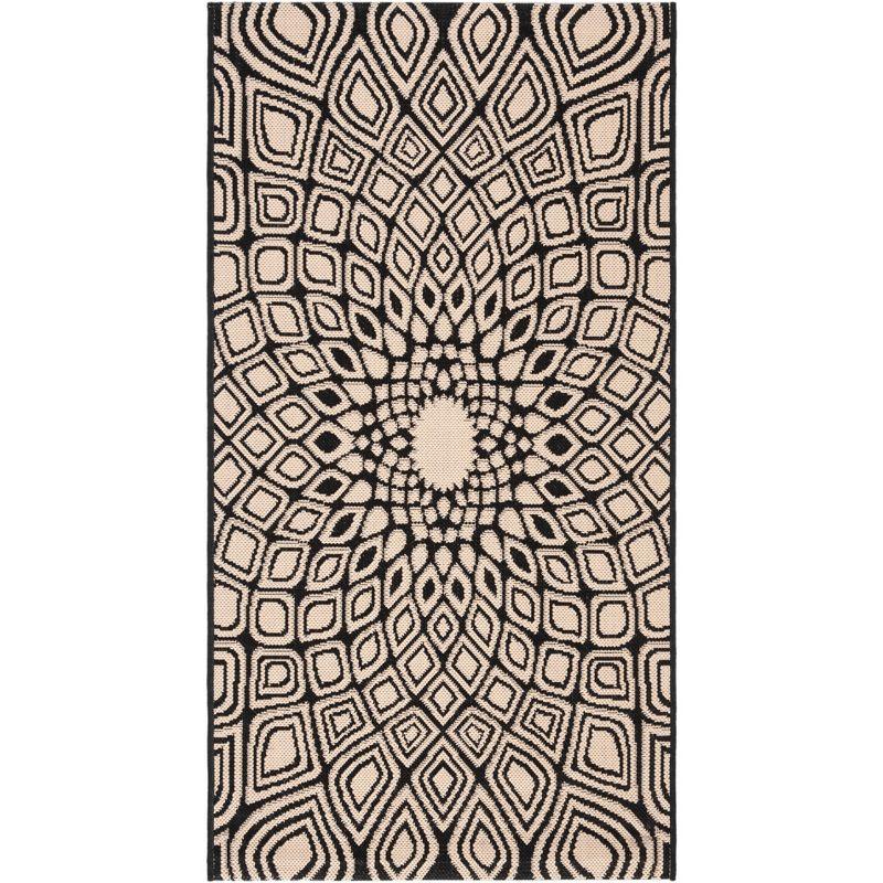 Black and Beige Rectangular Synthetic Indoor/Outdoor Area Rug