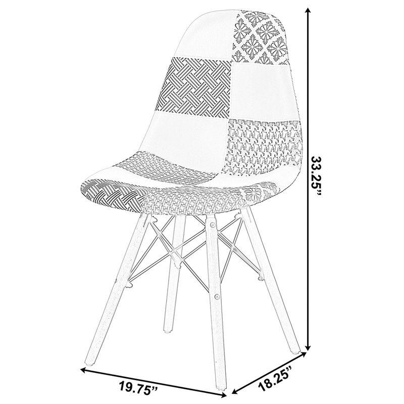 Fabulaxe Modern Fabric Patchwork Chair with Wooden Legs for Kitchen, Dining Room, Entryway, Living Room with Black & White Patterns